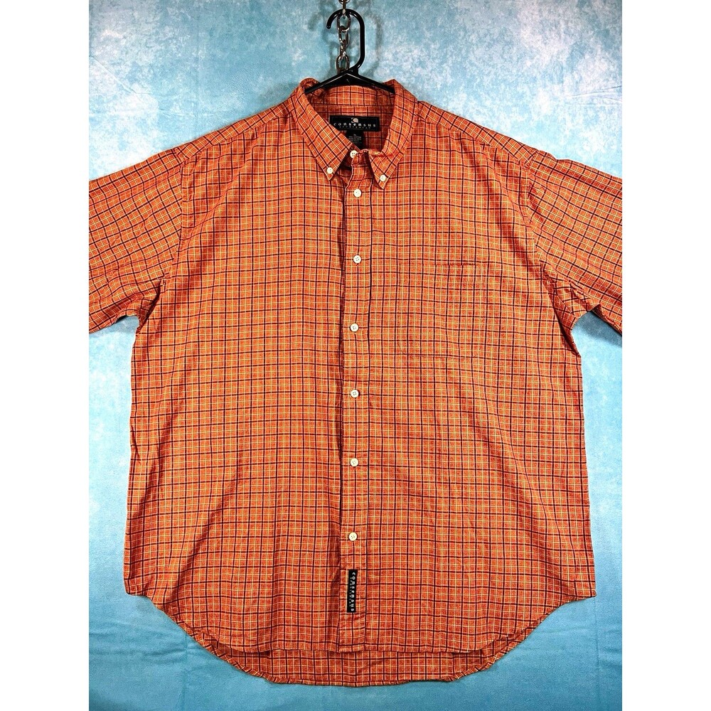Consensus Sportswear Men's XL Brown/Blue Plaid Cotton Woven SS Button-Down